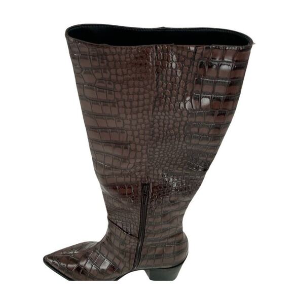 Comfort Faux Crocodile Print Boots Womens Brown Knee High Block Heel Size 7M - Picture 7 of 11